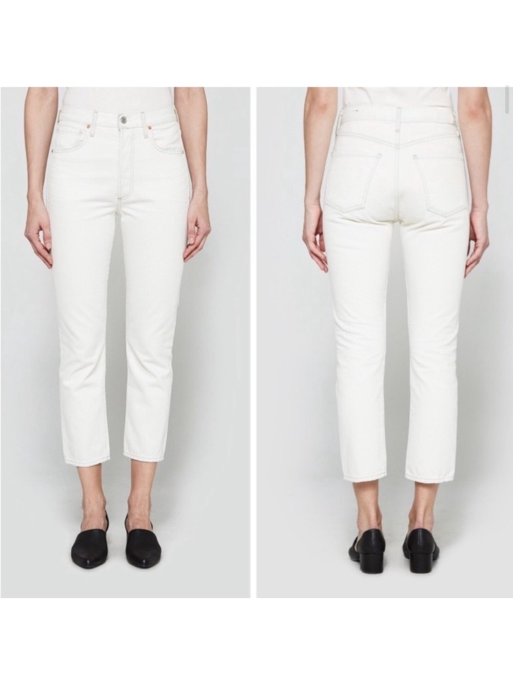 Citizens of Humanity COH Dree Crop High Rise Slim Straight Jeans Off White 26